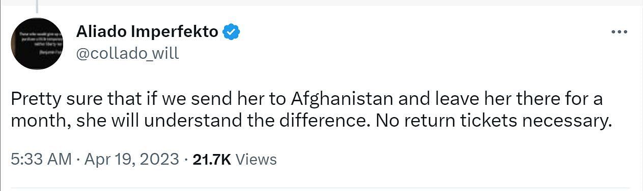 A comment calling out Patti (Image via Twitter/ @collado_will)